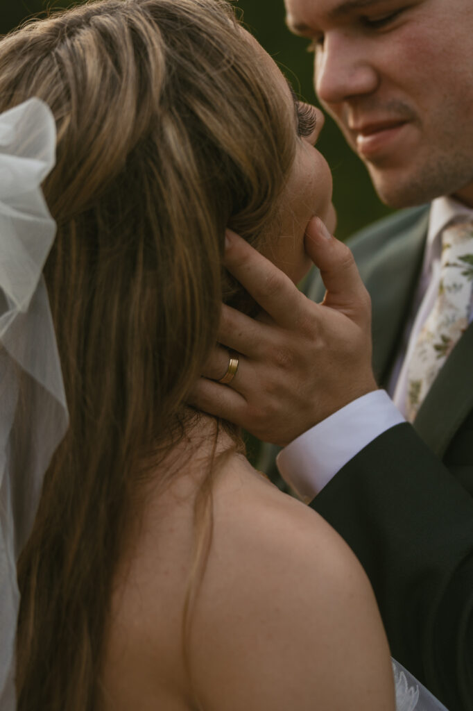 bride and groom at golden hour