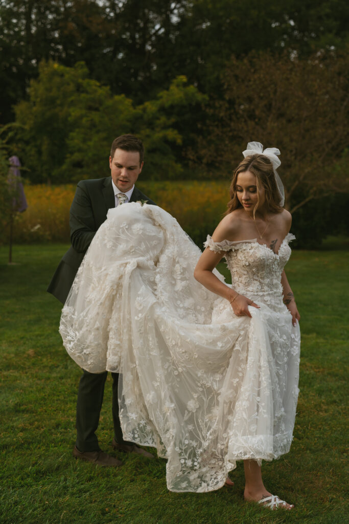 bride and groom at golden hour