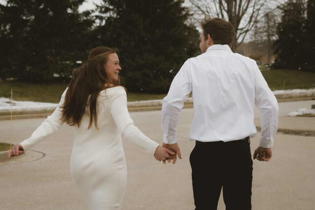 Hudsonville courthouse elopement - couple exchanging vows with a backdrop of charm