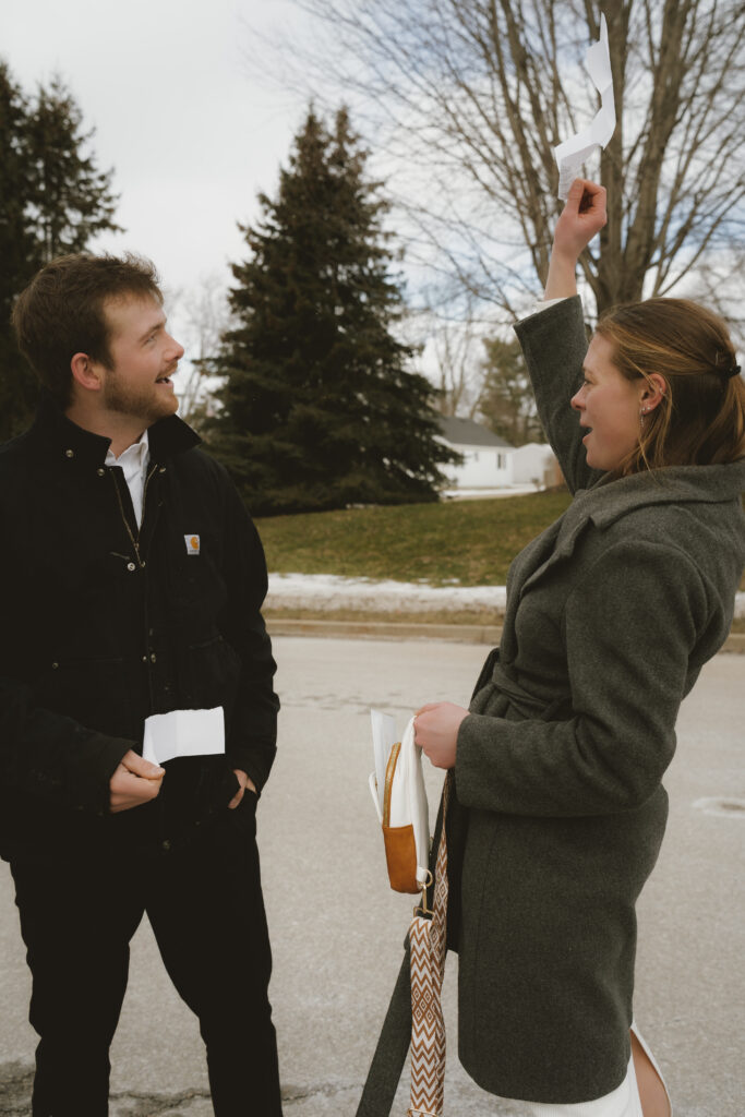 Newlyweds celebrating after a courthouse elopement near me