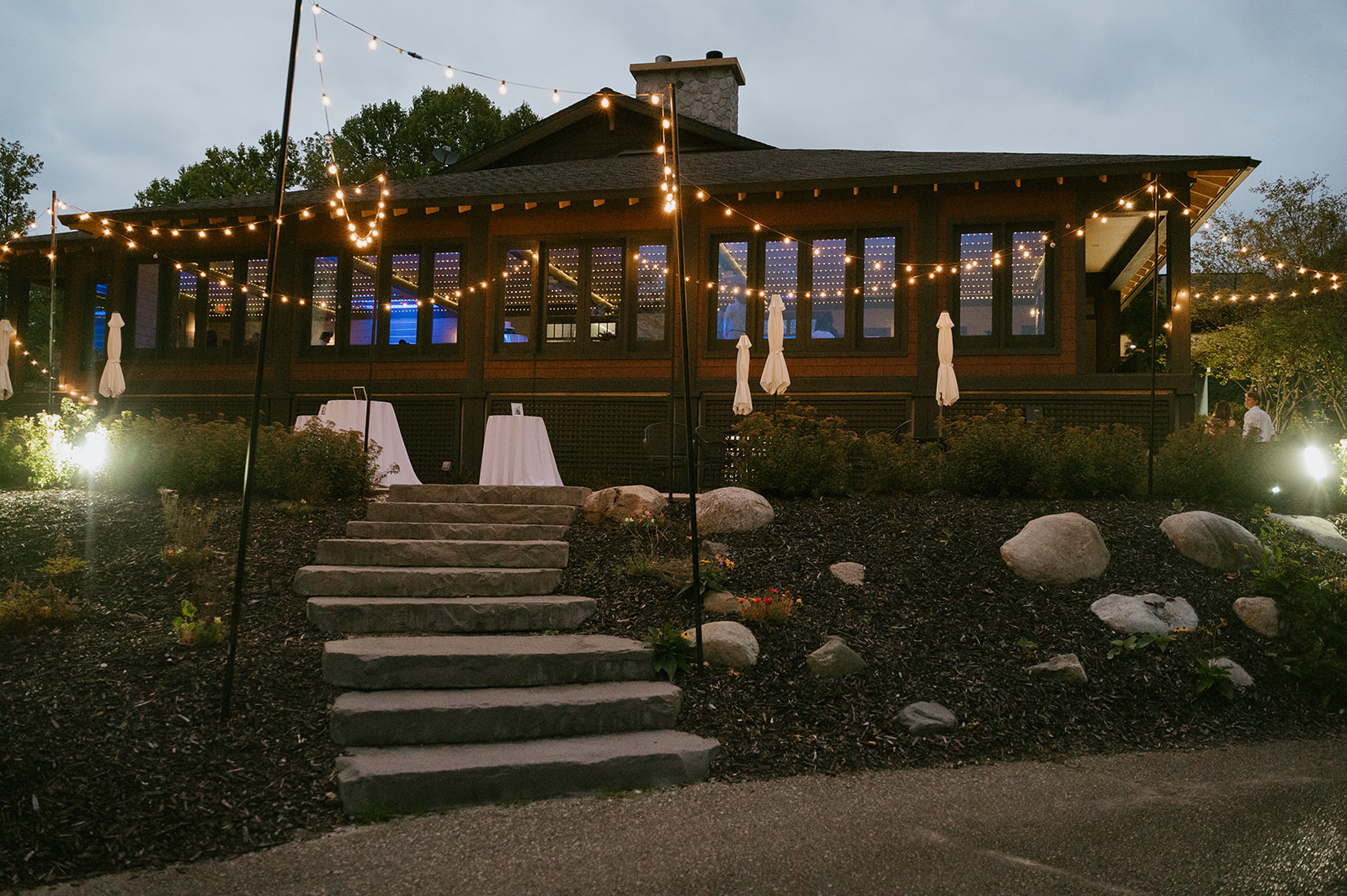 beautiful wedding reception venue sits ready for the party to start