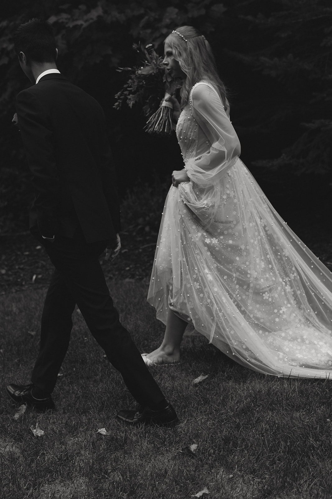 beautiful bride and groom share candid moments during their intimate micro wedding