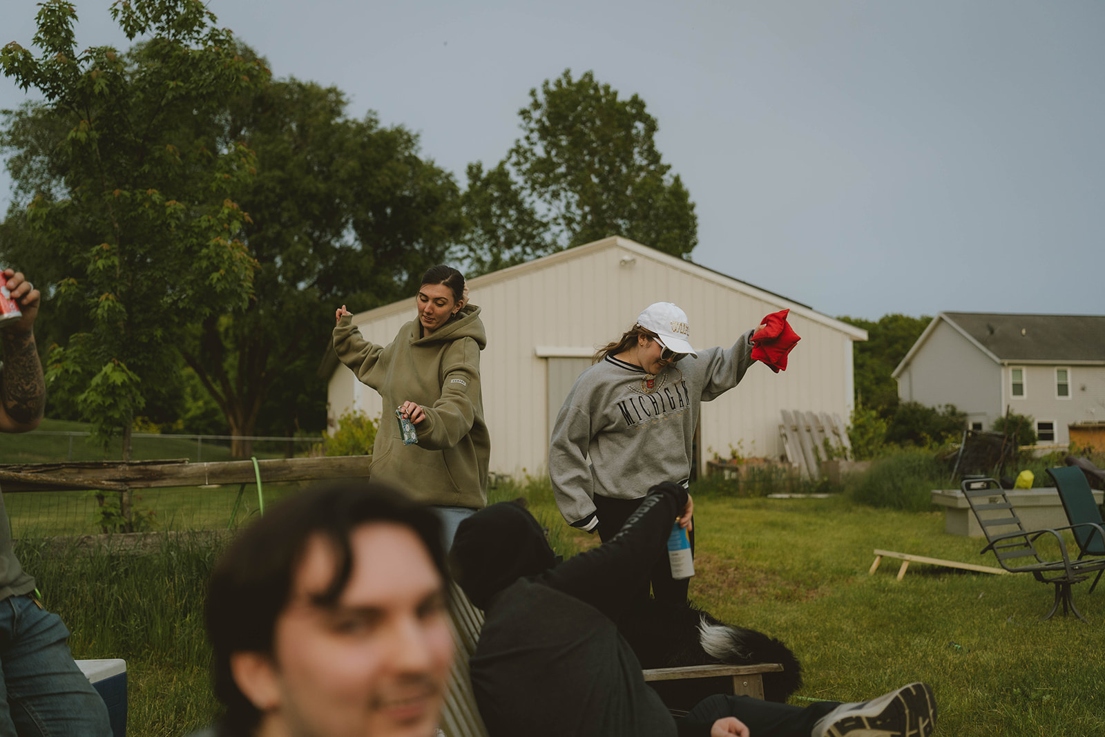 guests dance and celebrate in the backyard
