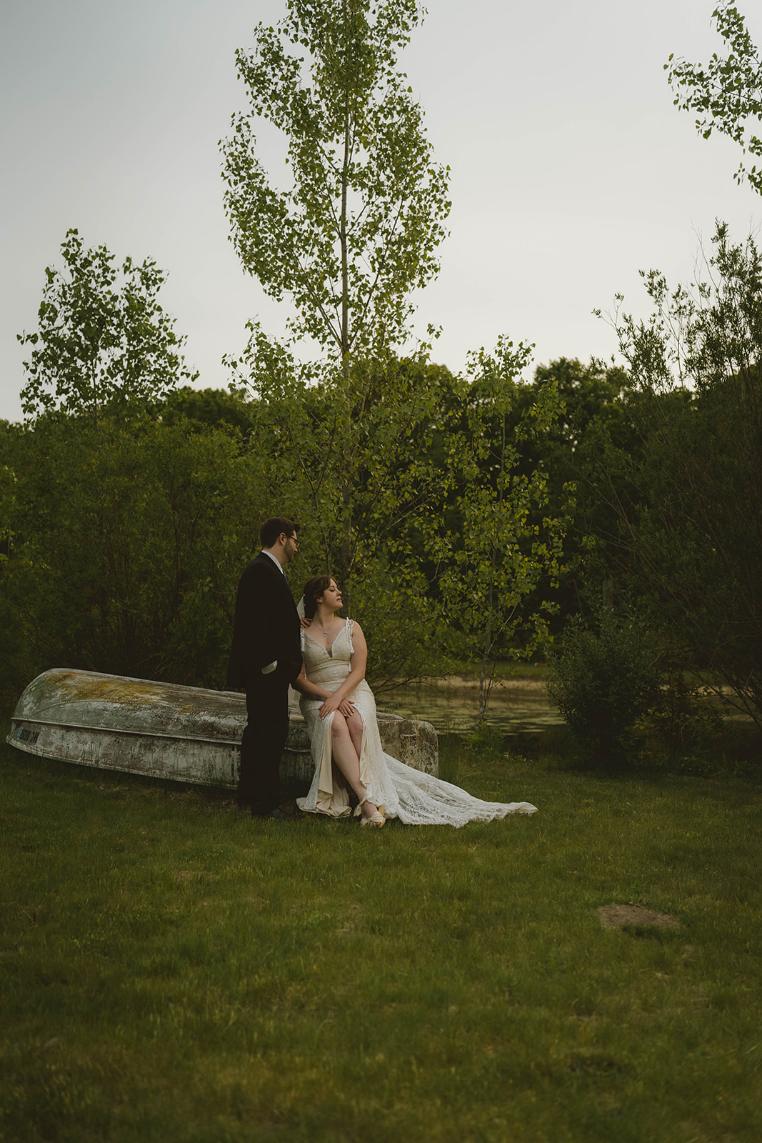 bride and groom share romantic moments after their stunning Michigan wedding day