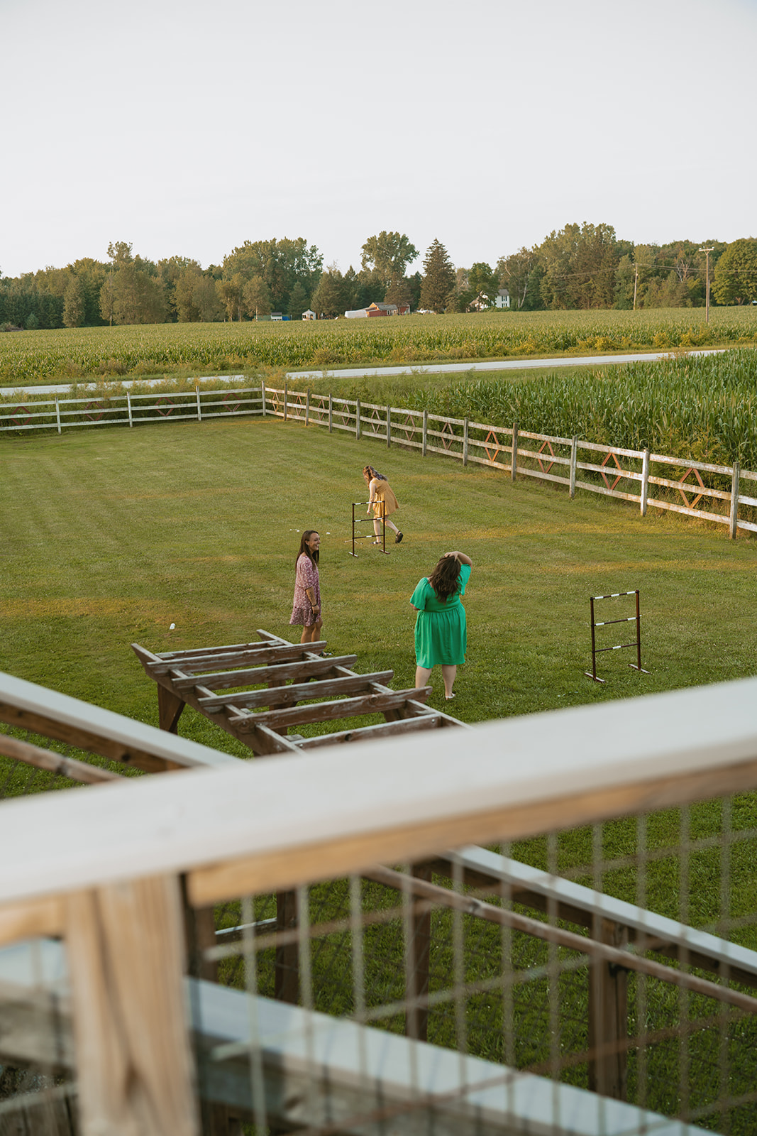 guests play yard games during the unique non dancing wedding reception in Michigan!